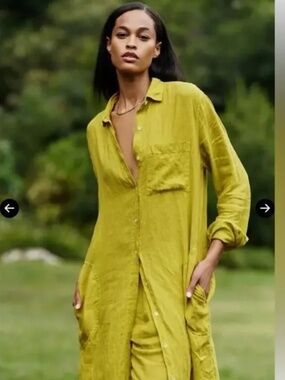 Velvet Graham & Spencer Jora Linen Button-Up Midi Shirt Dress Large L